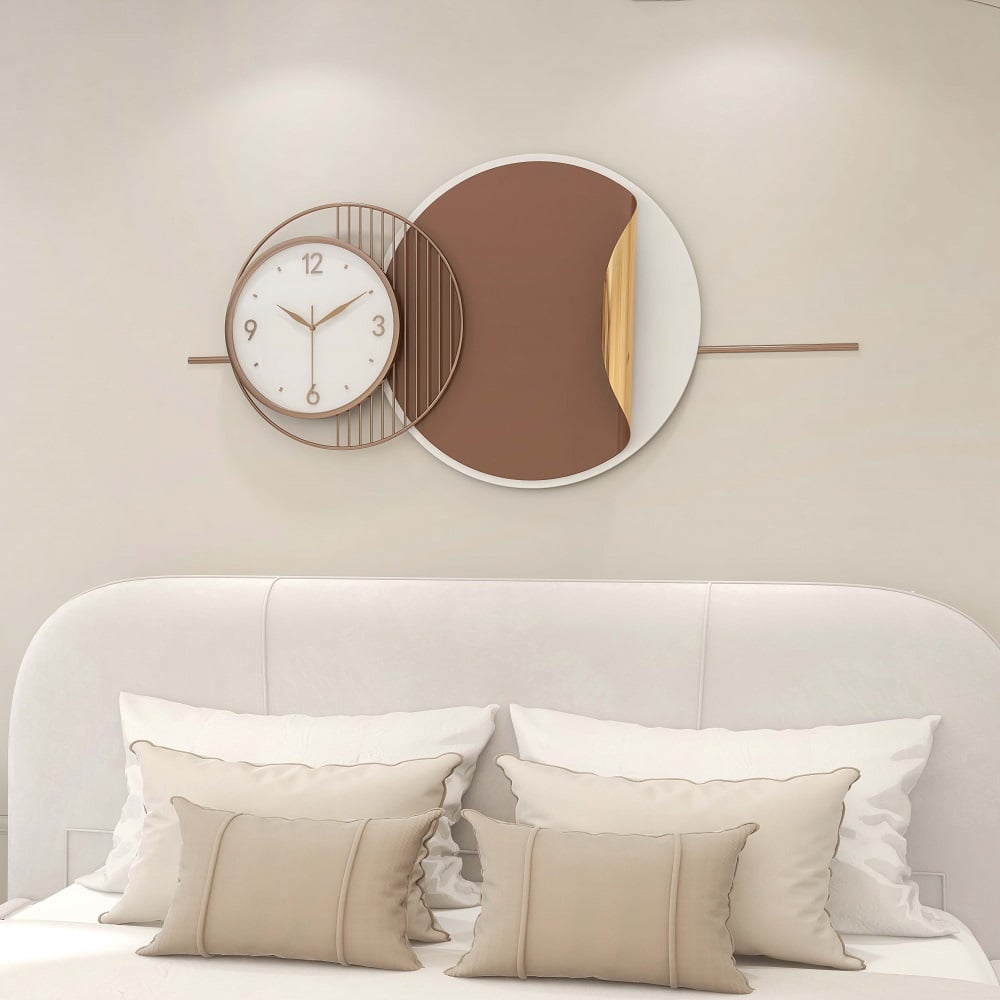HMR - Modern Metal Large Wall Clock Round Oversized Decorative Wall Clocks in Brown
