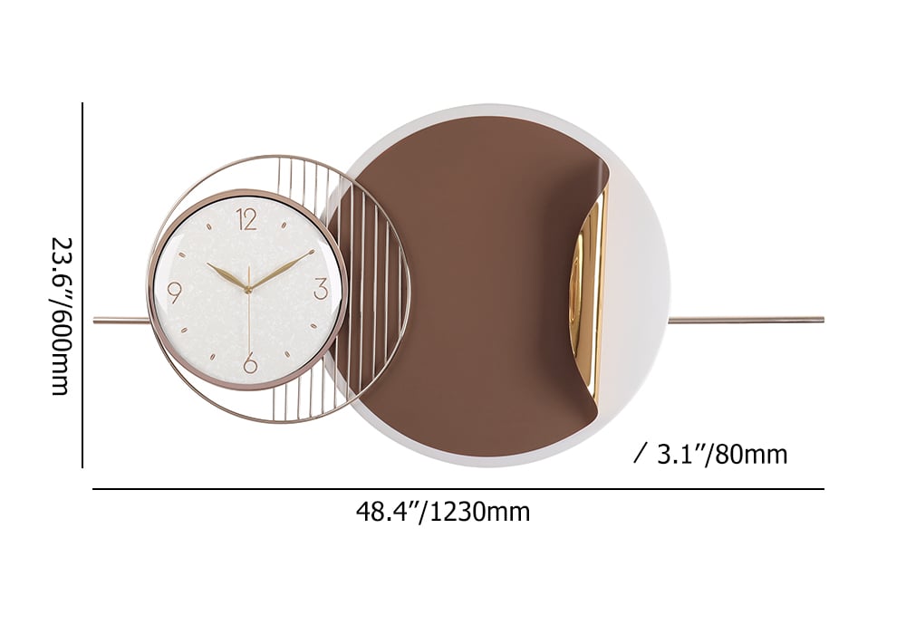 HMR - Modern Metal Large Wall Clock Round Oversized Decorative Wall Clocks in Brown