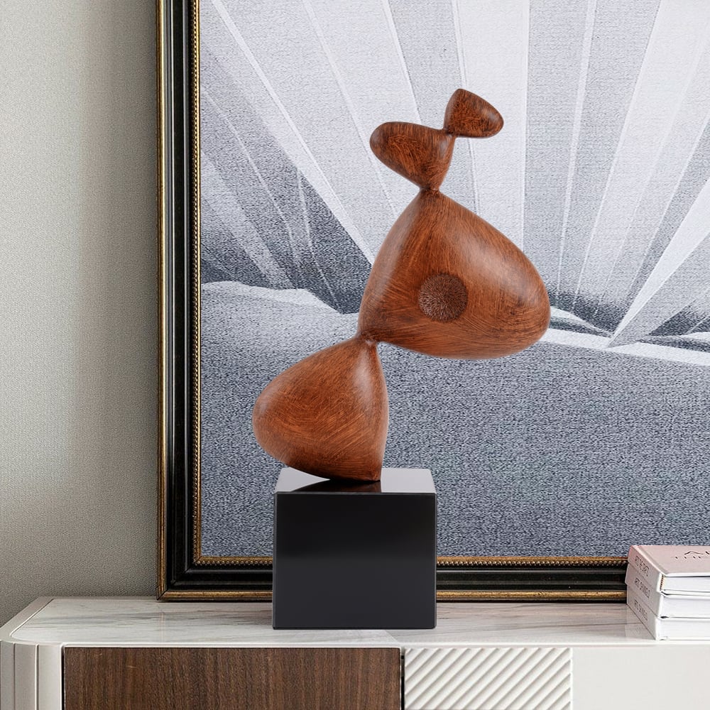 HMR - Brown Resin Dog Sculpture Figurine Home Desk Statue Decor Art with Black Marble Base