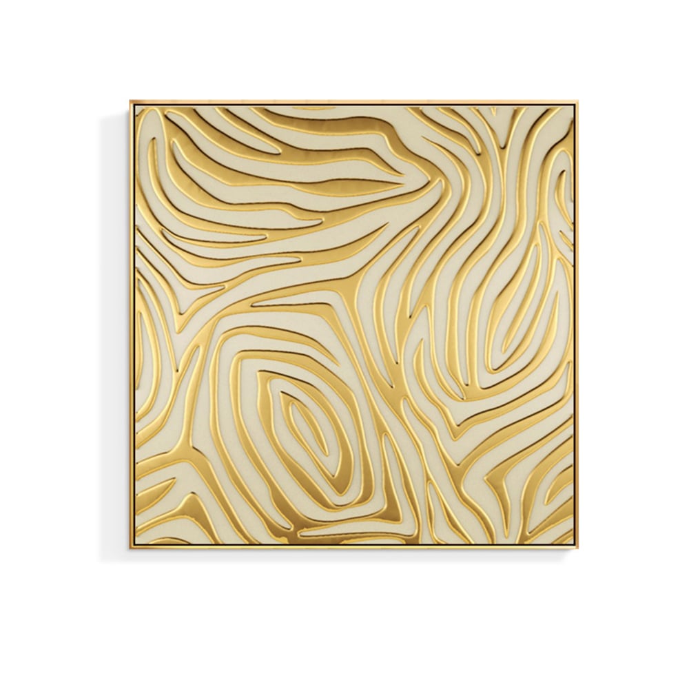 HMR - 3-Pieces Glam Square Wall Decor Set Canvas Abstract Art with Frame in Gold & Black