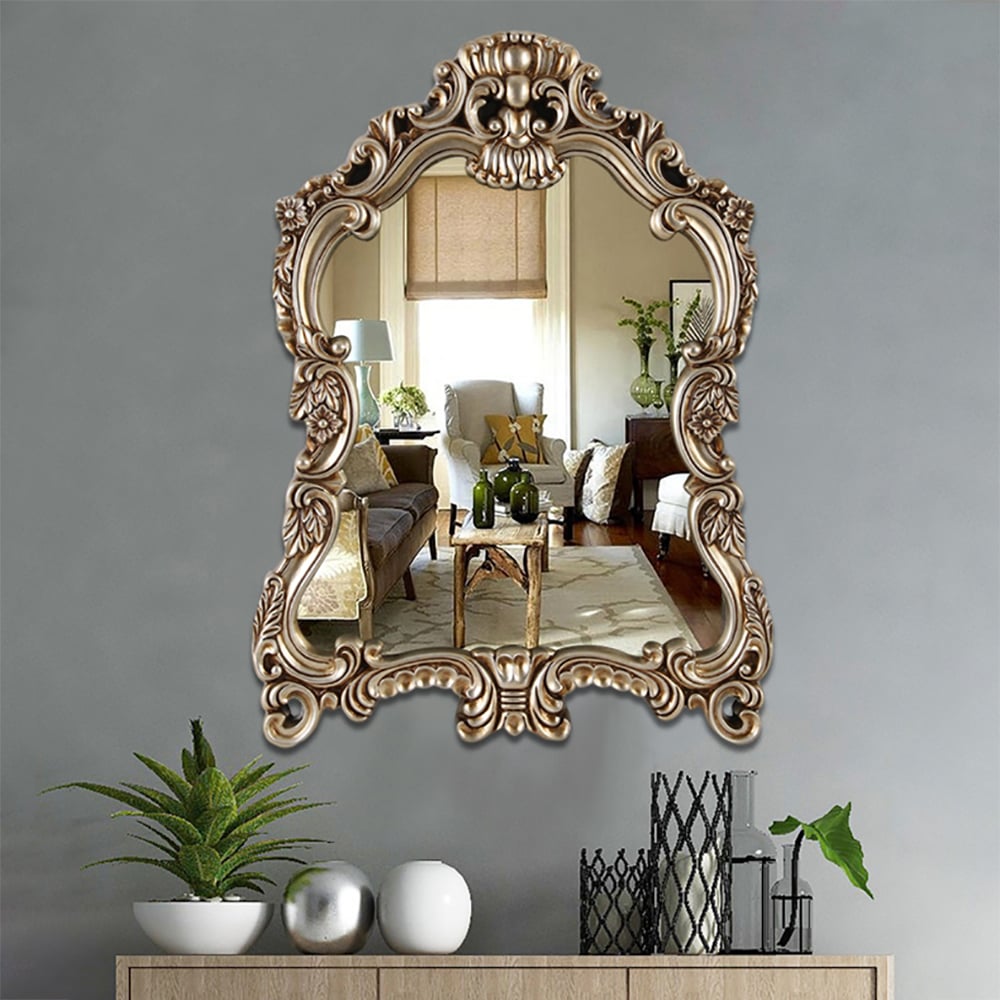 HMR - Large Vintage Arch French Shield Wall Mirror Decor 19th Century Champagne Gold Art