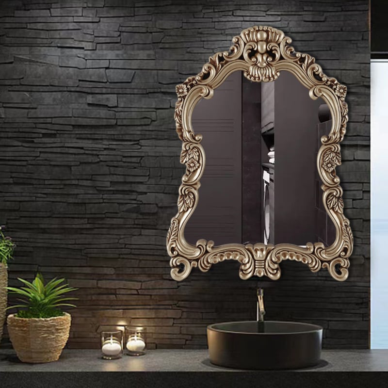 HMR - Large Vintage Arch French Shield Wall Mirror Decor 19th Century Champagne Gold Art