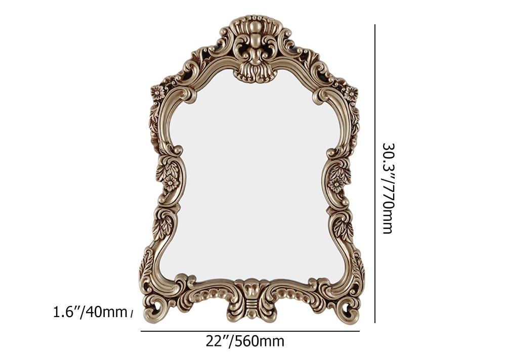 HMR - Large Vintage Arch French Shield Wall Mirror Decor 19th Century Champagne Gold Art