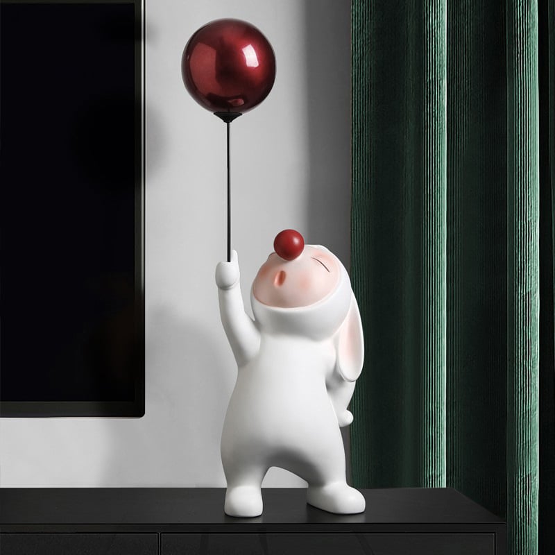 HMR - Modern Resin Rabbit Balloon Decorative Object White & Red Home Desk Figurine Decor Art