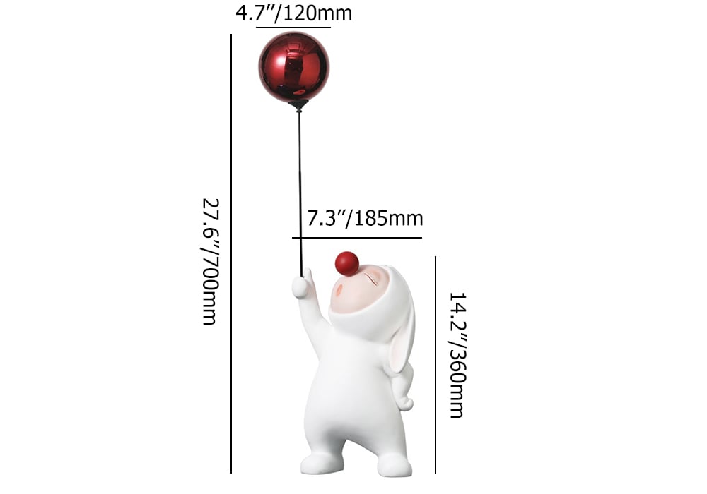 HMR - Modern Resin Rabbit Balloon Decorative Object White & Red Home Desk Figurine Decor Art