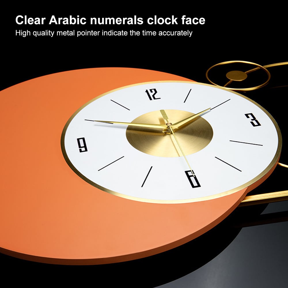 HMR - White & Orange Large Round Metal Wall Clock with Gold Pointer Modern Home Deer Decor Art