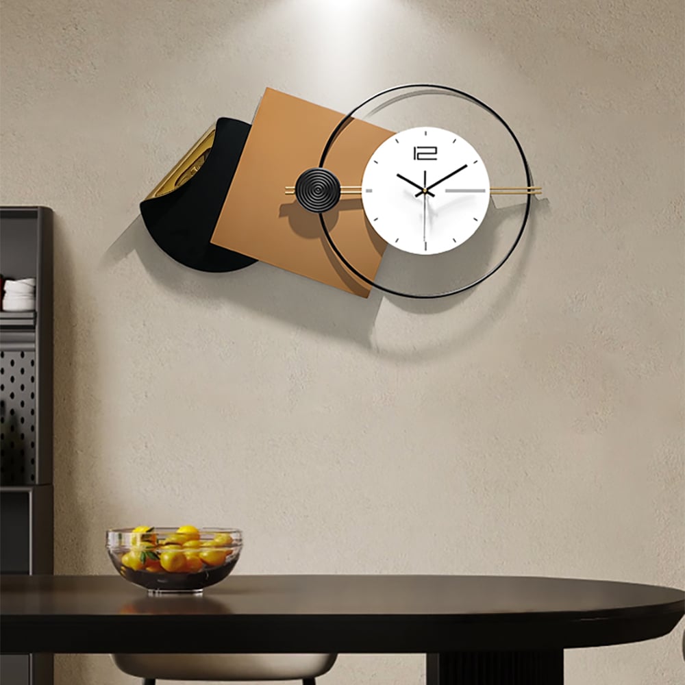 HMR - 29.9" Modern 3D Brown Geometric Metal Silent Wall Clock