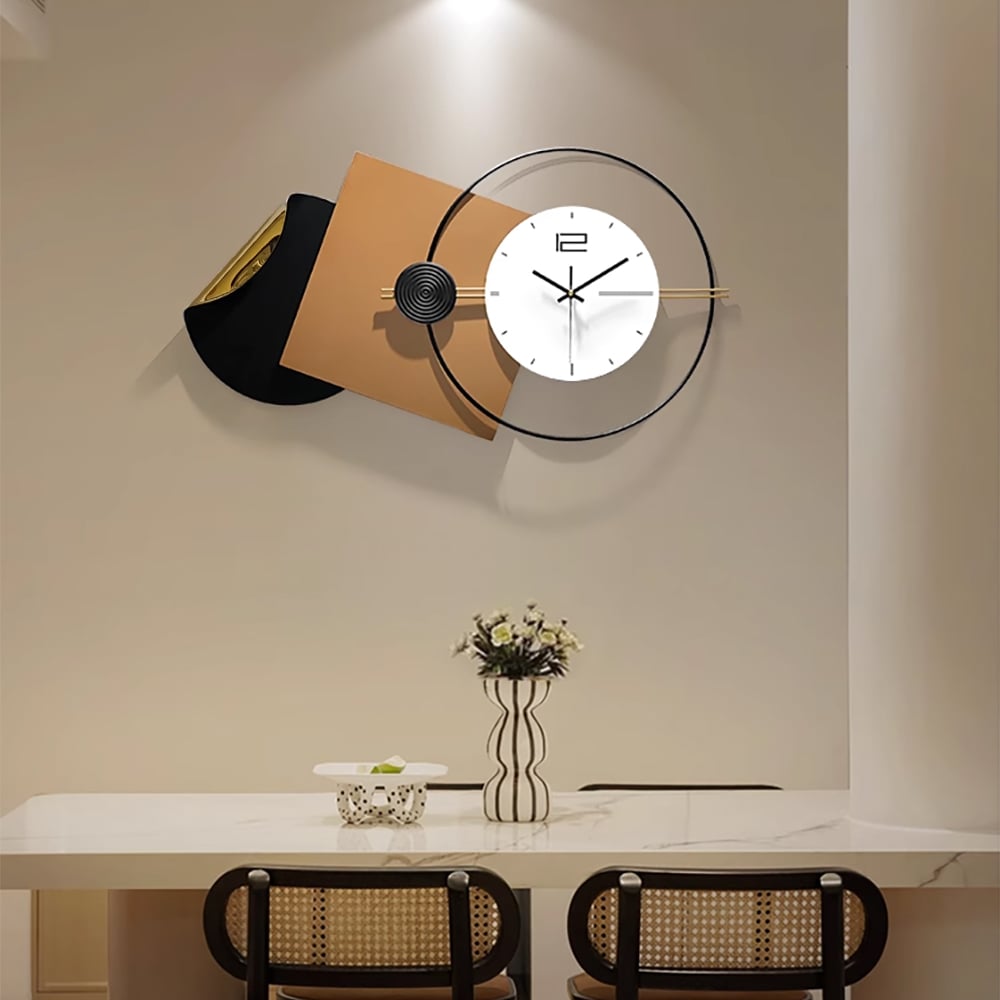 HMR - 29.9" Modern 3D Brown Geometric Metal Silent Wall Clock
