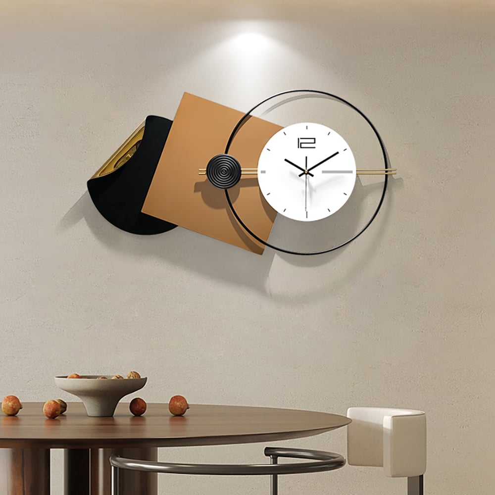 HMR - 29.9" Modern 3D Brown Geometric Metal Silent Wall Clock