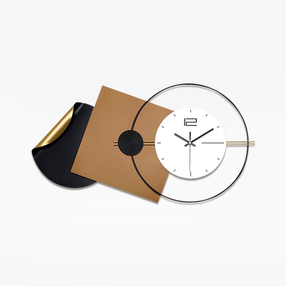 HMR - 29.9" Modern 3D Brown Geometric Metal Silent Wall Clock