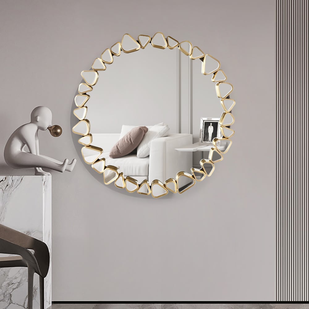 HMR - Modern Large Gold Irregular Pebble Wall Mirror Decor with Geometric Frame Living Room
