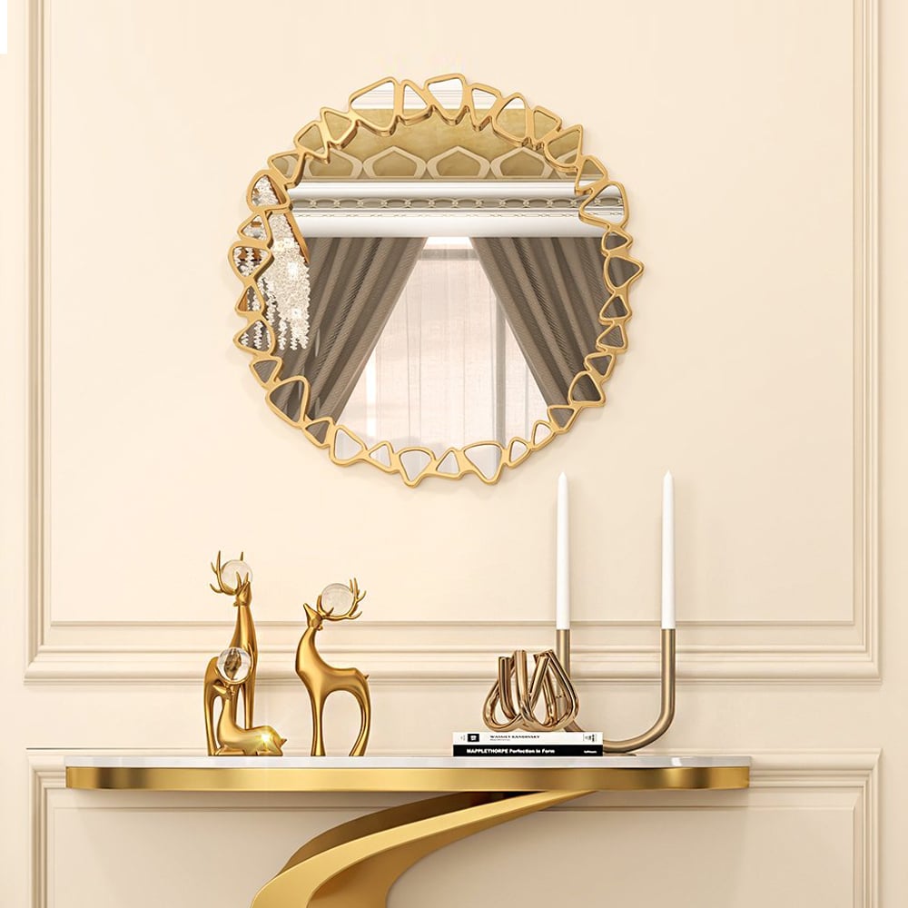 HMR - Modern Large Gold Irregular Pebble Wall Mirror Decor with Geometric Frame Living Room