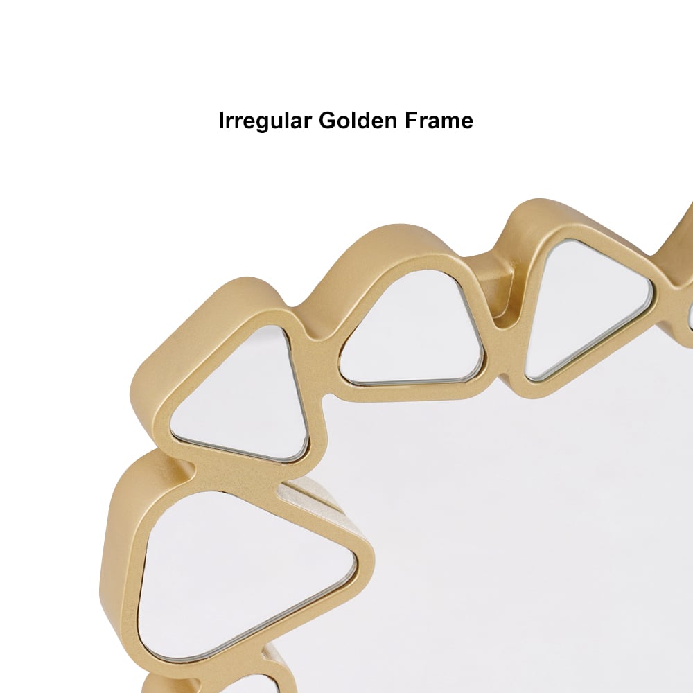 HMR - Modern Large Gold Irregular Pebble Wall Mirror Decor with Geometric Frame Living Room