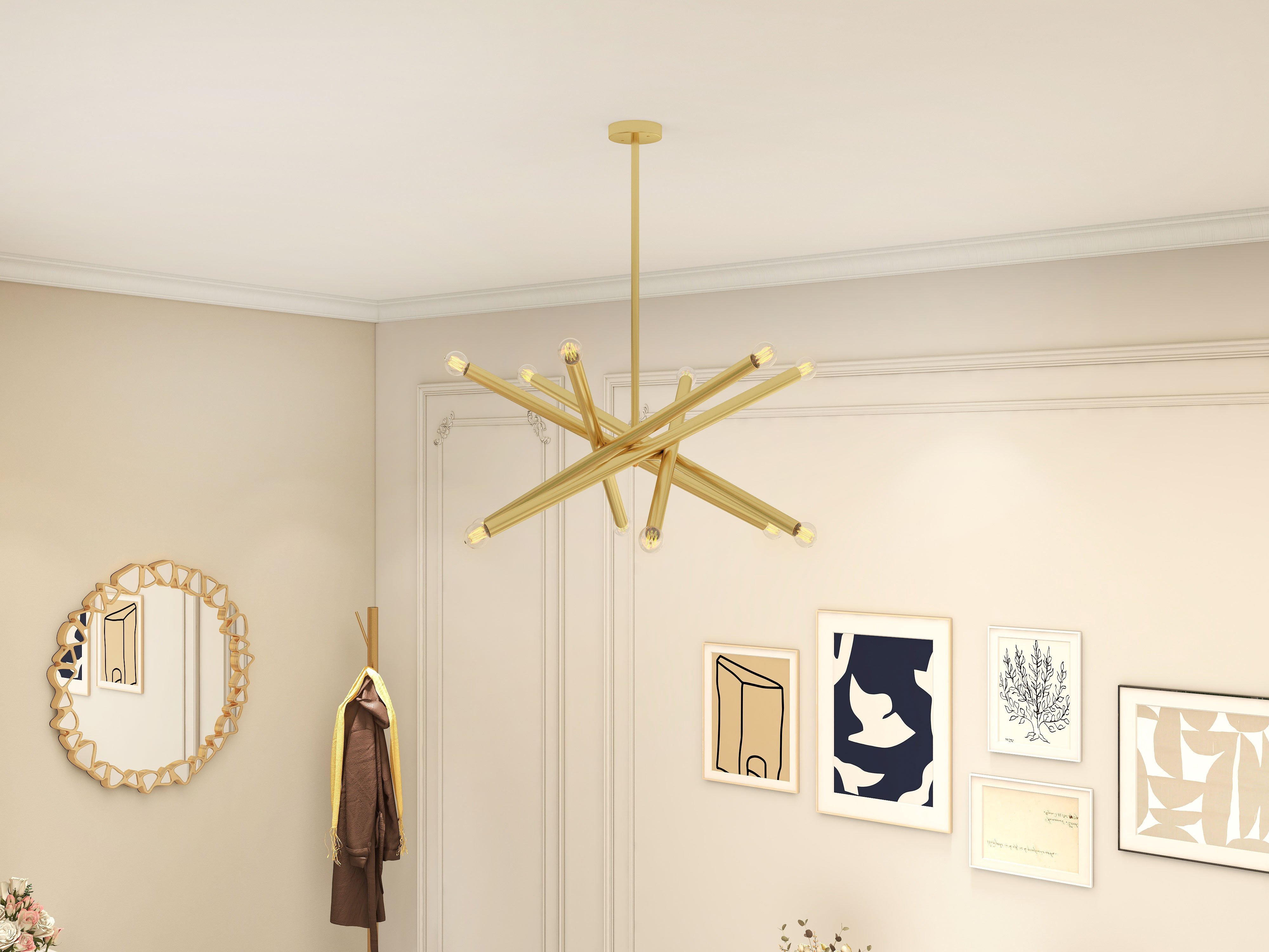 HMR - Modern Large Gold Irregular Pebble Wall Mirror Decor with Geometric Frame Living Room