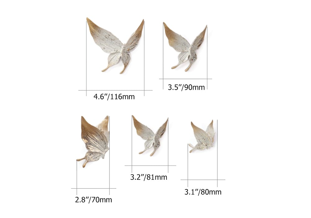 HMR - 5-Pieces Farmhouse 3D White & Gold Resin Butterfly Wall Decor Set Living Room Bedroom