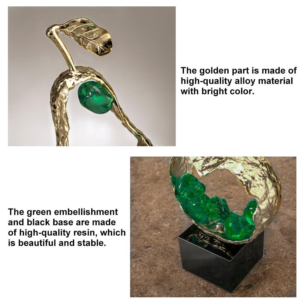 HMR - 11" Green Metal & Resin Abstract Geometric Pear Fruit Sculpture Ornament Desk Decor Art