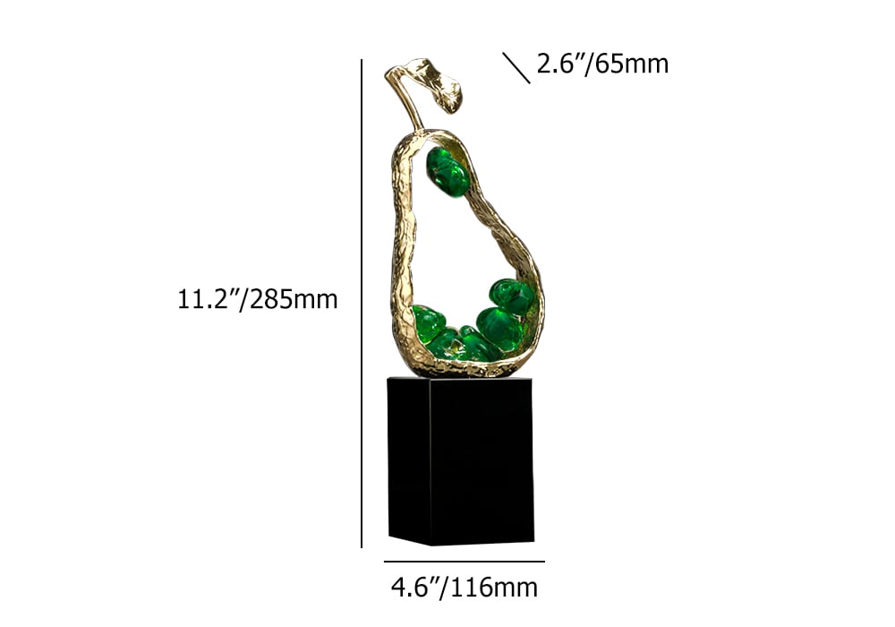 HMR - 11" Green Metal & Resin Abstract Geometric Pear Fruit Sculpture Ornament Desk Decor Art