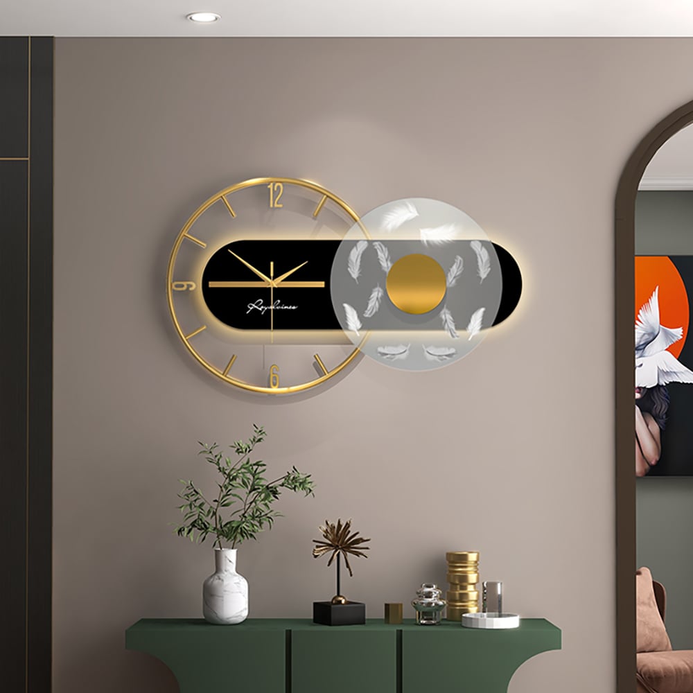 HMR - 23.6" Modern LED Black & Gold Geometric Metal Silent Wall Clock