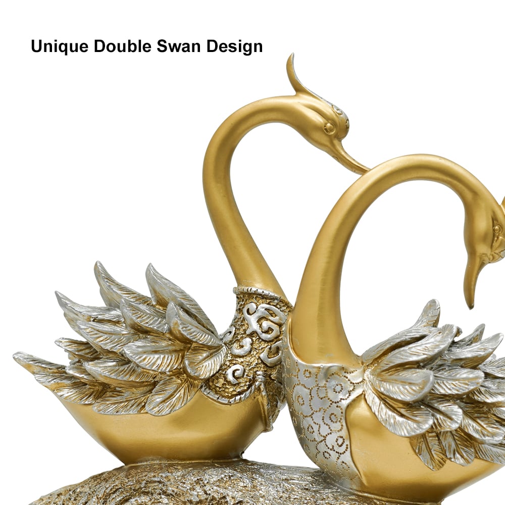 HMR 14.2" Simulation Couple Swan Sculpture Art Ornament Table Statue Decor - Gold