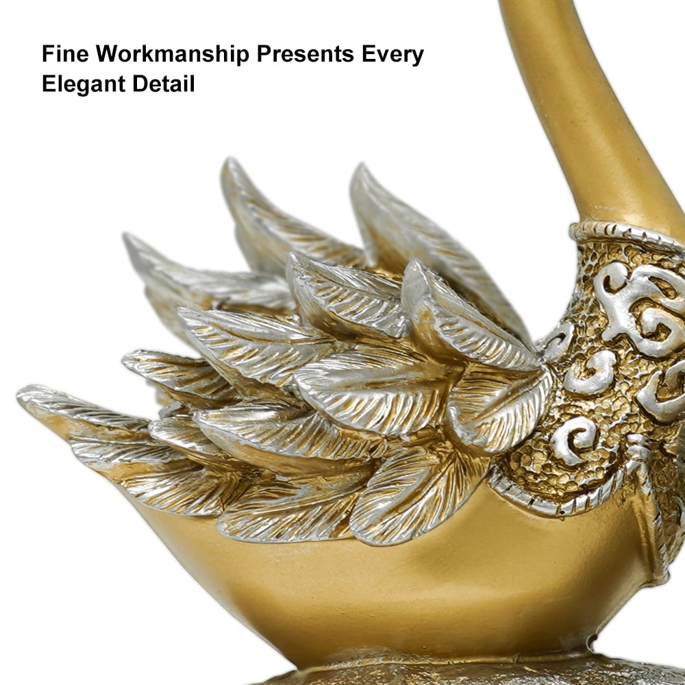 HMR 14.2" Simulation Couple Swan Sculpture Art Ornament Table Statue Decor - Gold