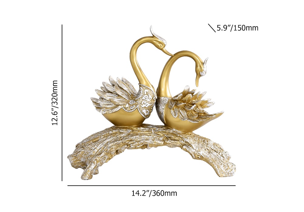 HMR 14.2" Simulation Couple Swan Sculpture Art Ornament Table Statue Decor - Gold