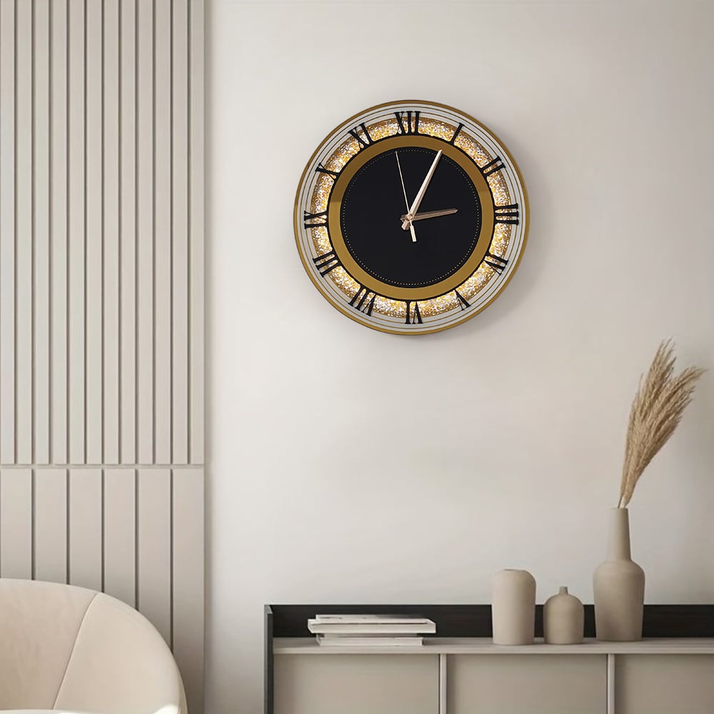 HMR - 13.8" Golden LED Diamond Roman Numerals Silent Round Wall Clock