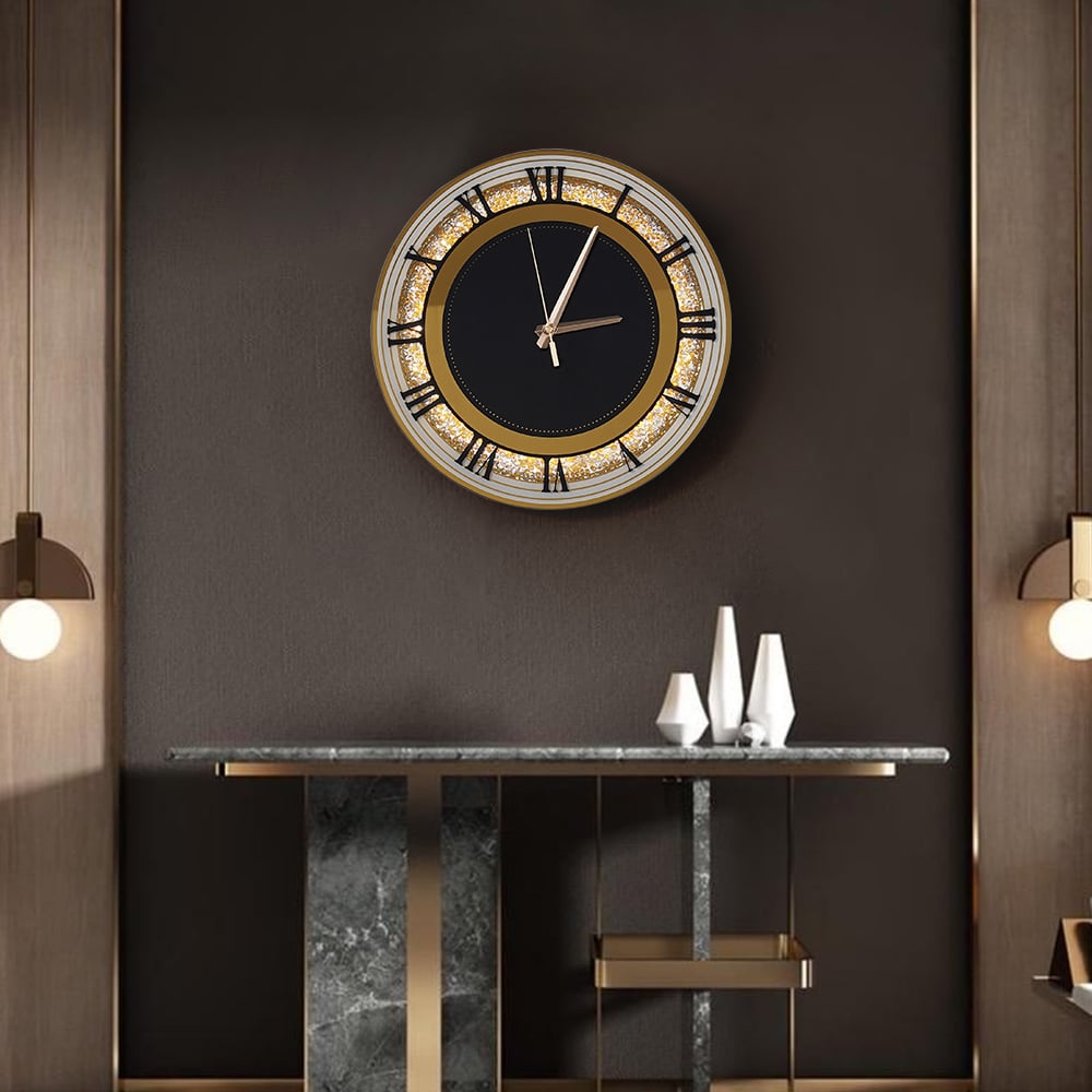 HMR - 13.8" Golden LED Diamond Roman Numerals Silent Round Wall Clock