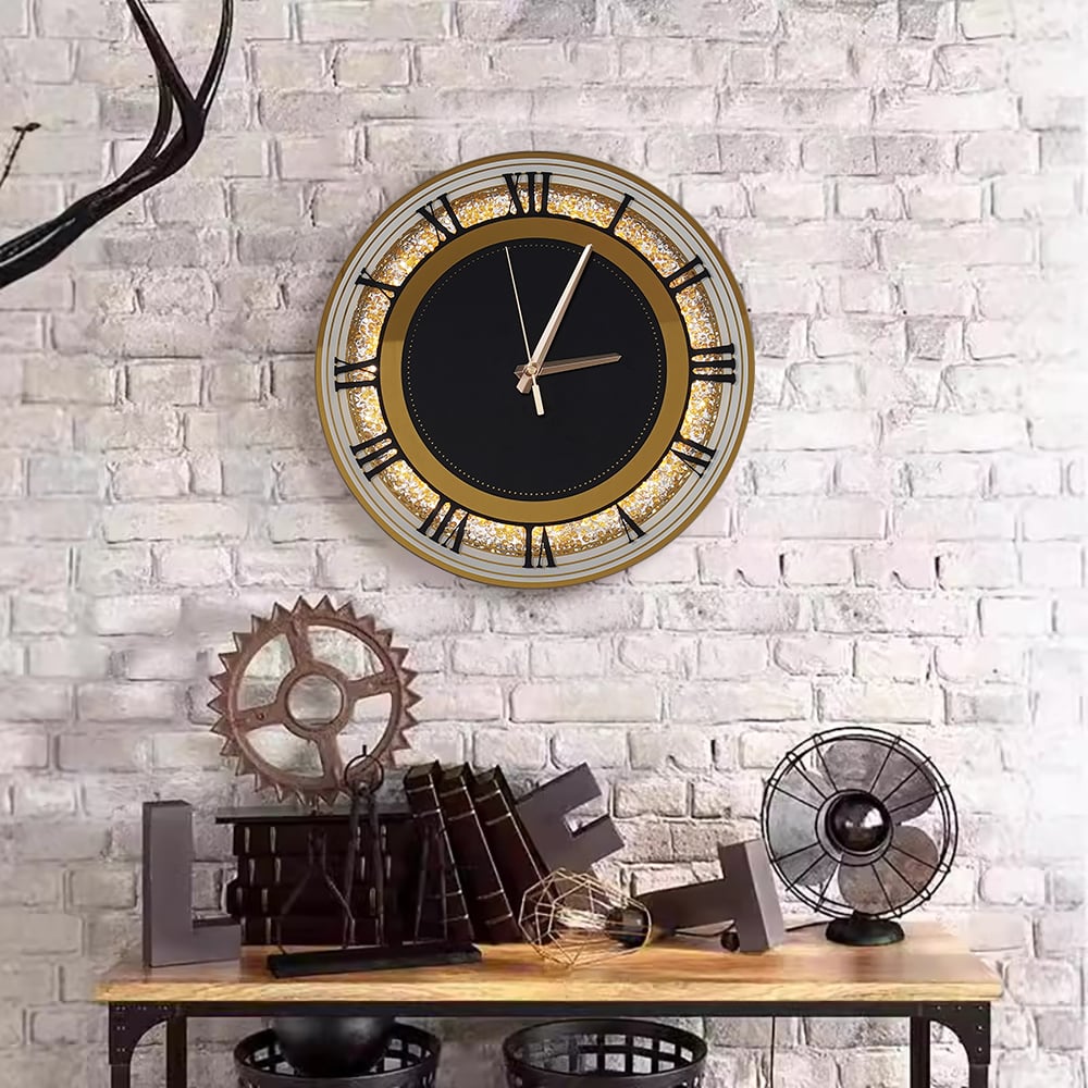 HMR - 13.8" Golden LED Diamond Roman Numerals Silent Round Wall Clock