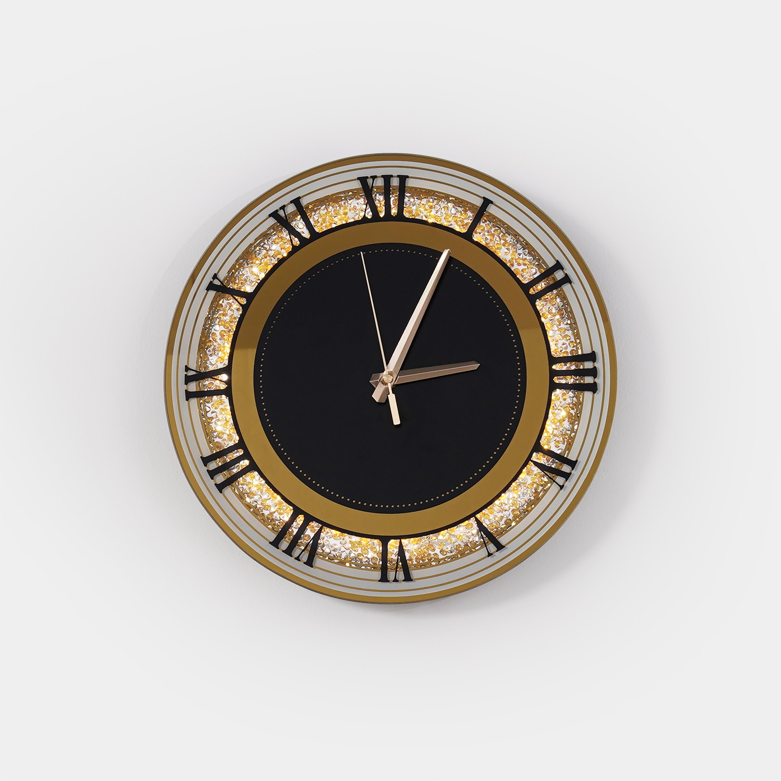 HMR - 13.8" Golden LED Diamond Roman Numerals Silent Round Wall Clock