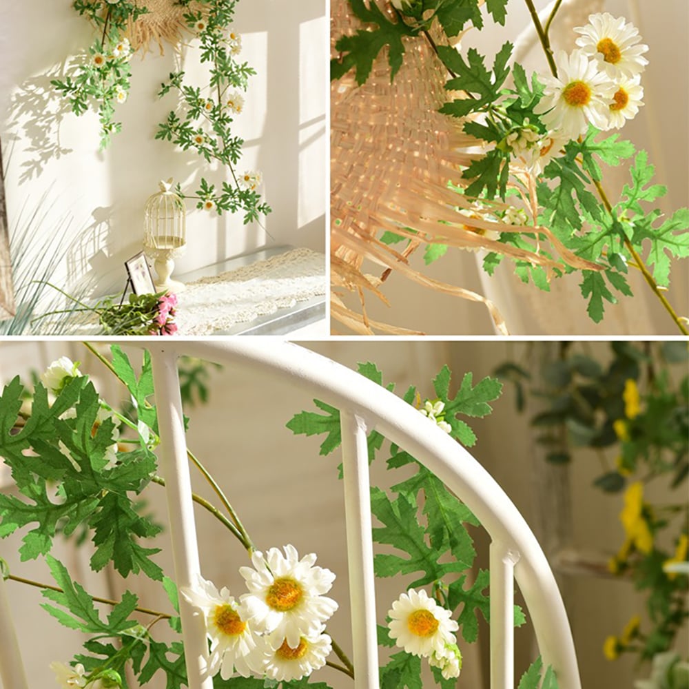 HMR - Boho Hanging Artificial Vines Fake Silk Flower Garlands with The Handmade Straw Hat