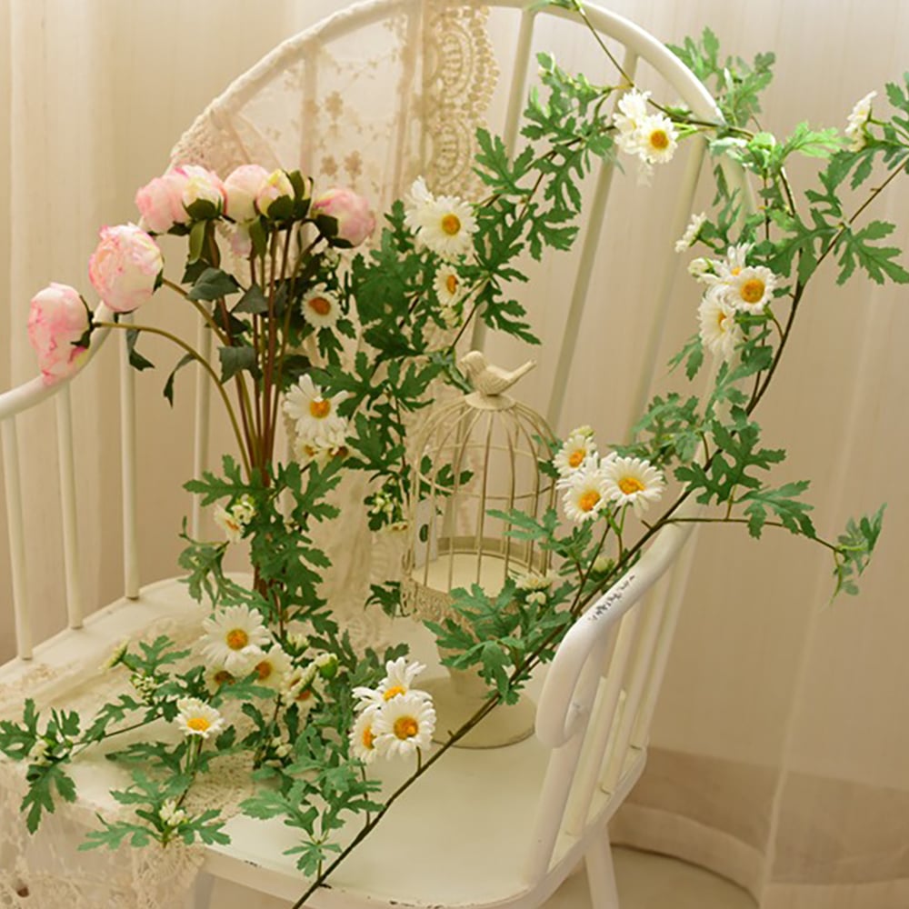 HMR - Boho Hanging Artificial Vines Fake Silk Flower Garlands with The Handmade Straw Hat