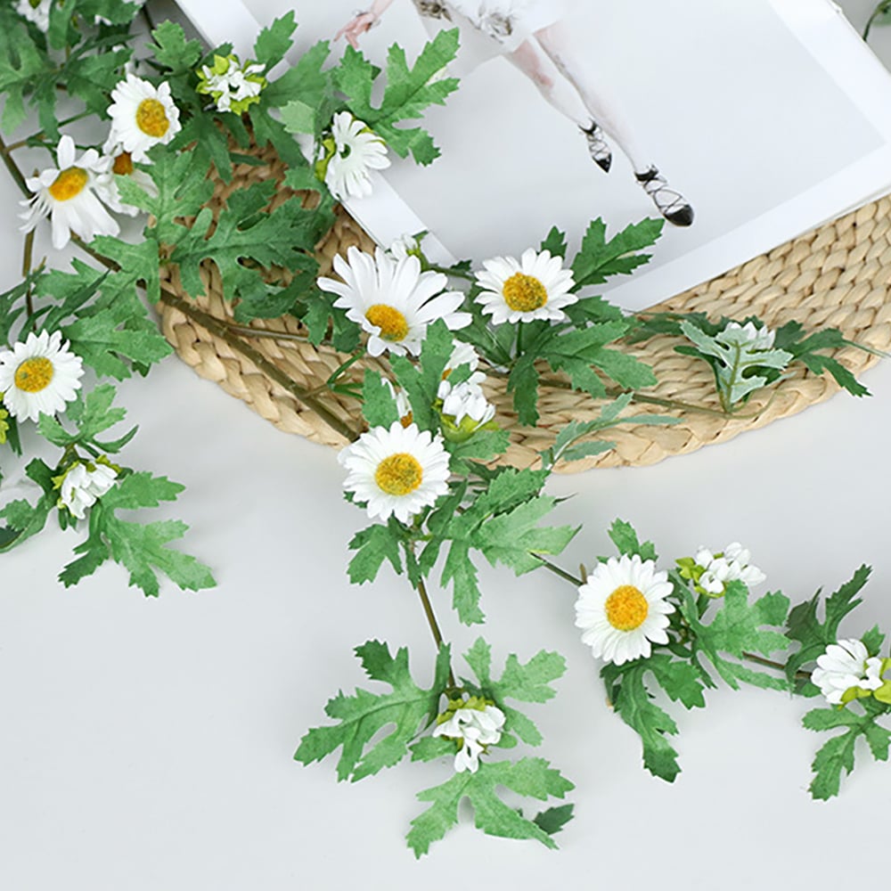 HMR - Boho Hanging Artificial Vines Fake Silk Flower Garlands with The Handmade Straw Hat