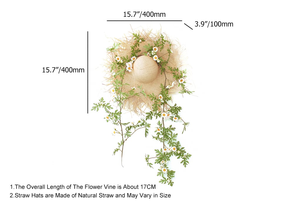 HMR - Boho Hanging Artificial Vines Fake Silk Flower Garlands with The Handmade Straw Hat
