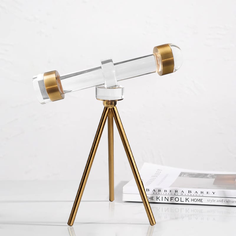 HMR - Modern Crystal Telescope Sculpture Ornament Art Decor with Gold Metal Tripod Stand
