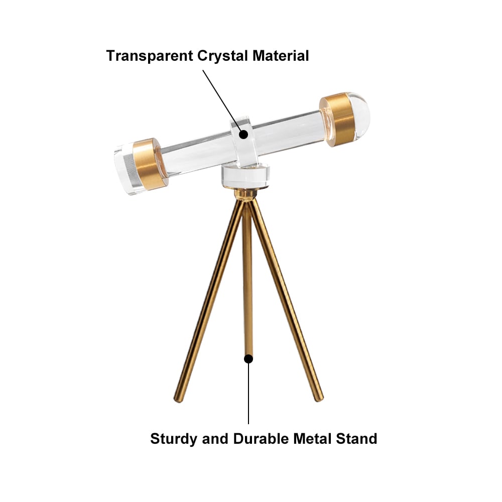HMR - Modern Crystal Telescope Sculpture Ornament Art Decor with Gold Metal Tripod Stand
