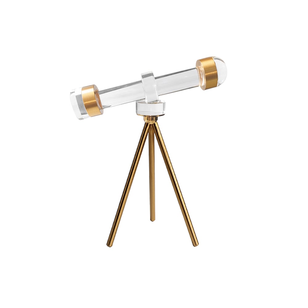 HMR - Modern Crystal Telescope Sculpture Ornament Art Decor with Gold Metal Tripod Stand