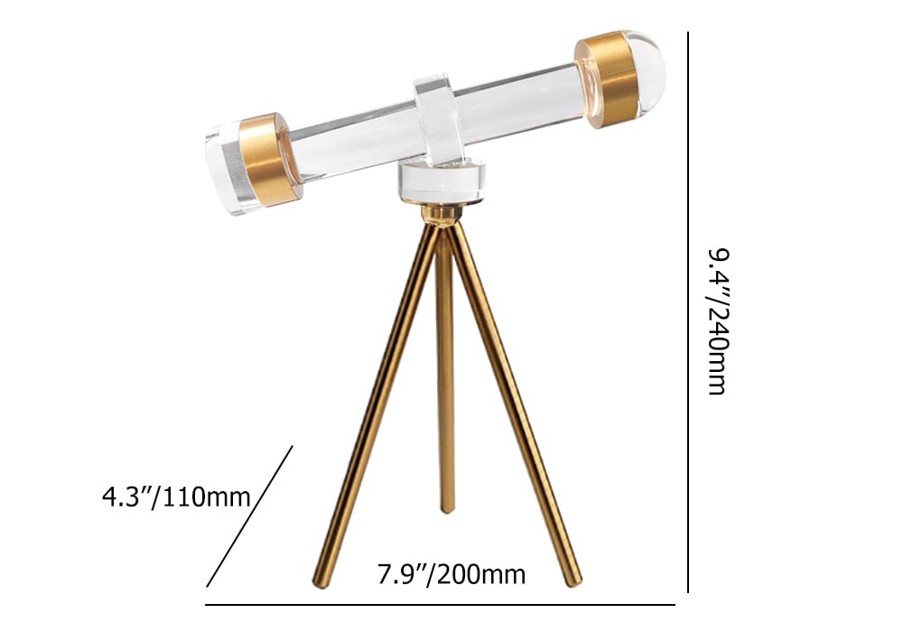 HMR - Modern Crystal Telescope Sculpture Ornament Art Decor with Gold Metal Tripod Stand