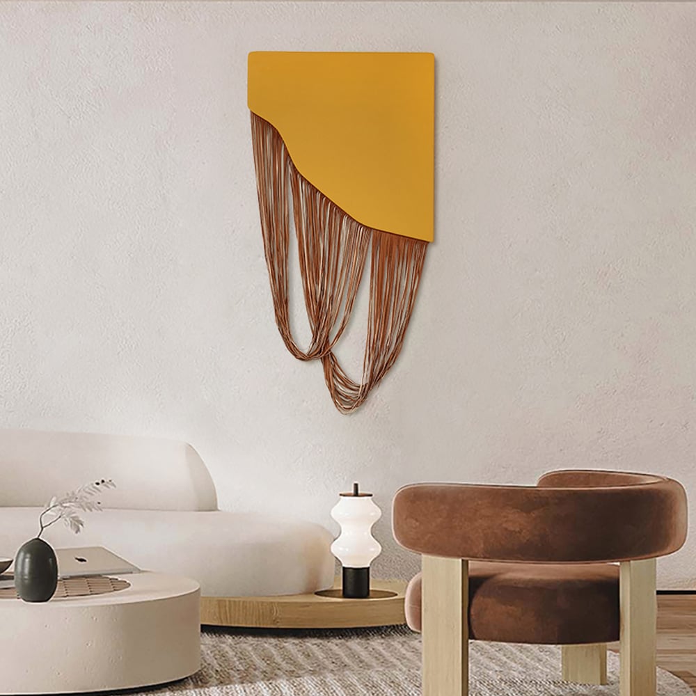 HMR - 3D Modern Yellow Geometric Abstract Wood & PU Leather Wall Decor Art Living Room Bedroom