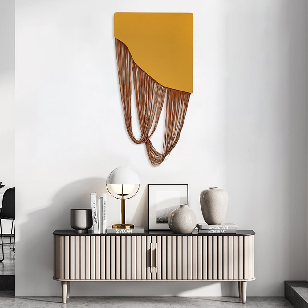 HMR - 3D Modern Yellow Geometric Abstract Wood & PU Leather Wall Decor Art Living Room Bedroom