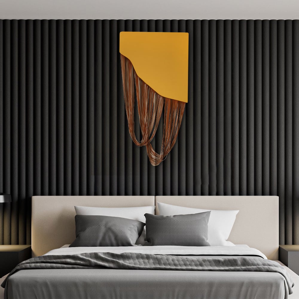 HMR - 3D Modern Yellow Geometric Abstract Wood & PU Leather Wall Decor Art Living Room Bedroom