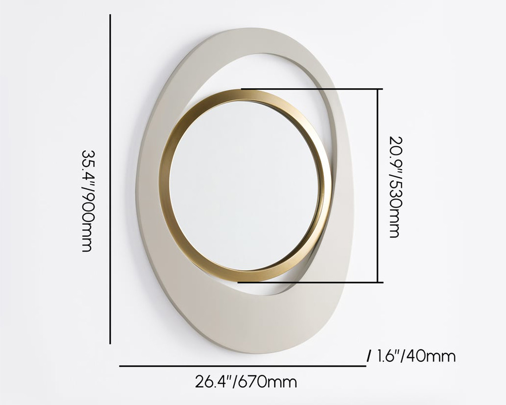 HMR Modern White & Gold Abstract Geometry Wall Mirror Decor Living Room Bedroom - White & Gold, 26" x 35"