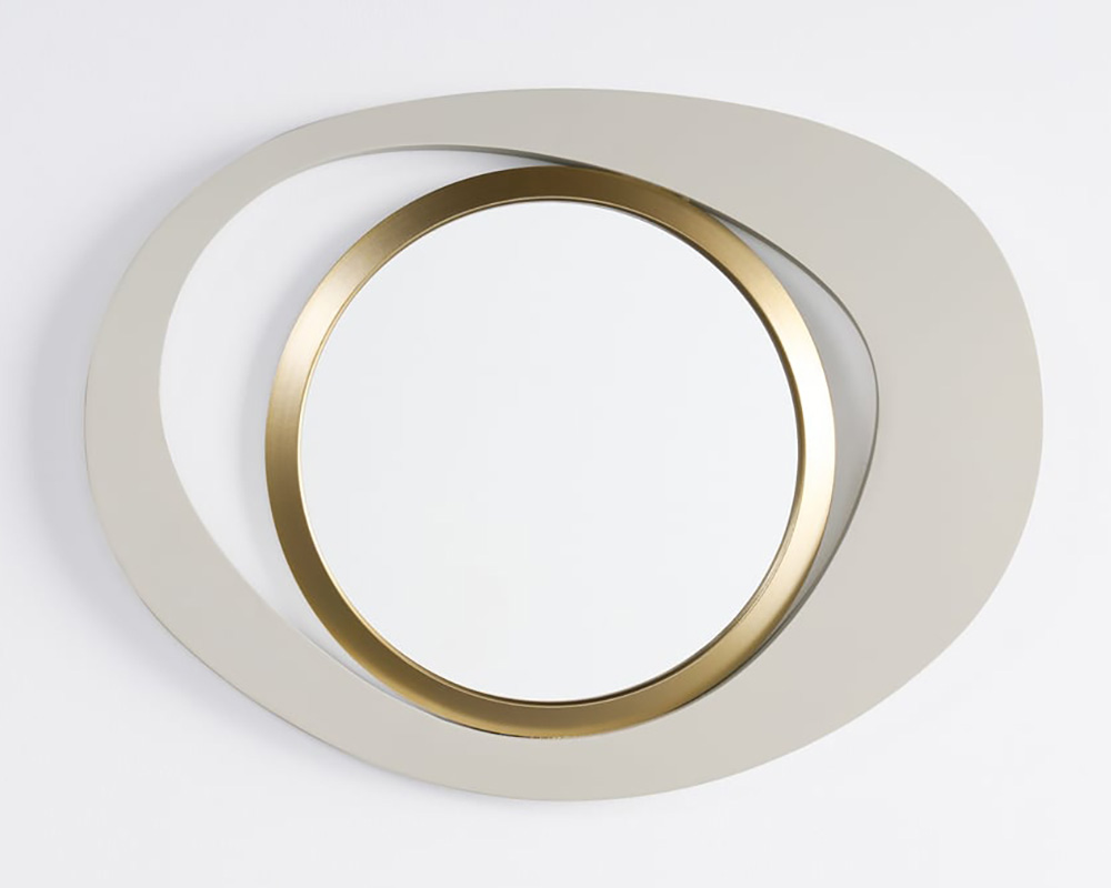 HMR Modern White & Gold Abstract Geometry Wall Mirror Decor Living Room Bedroom - White & Gold, 26" x 35"