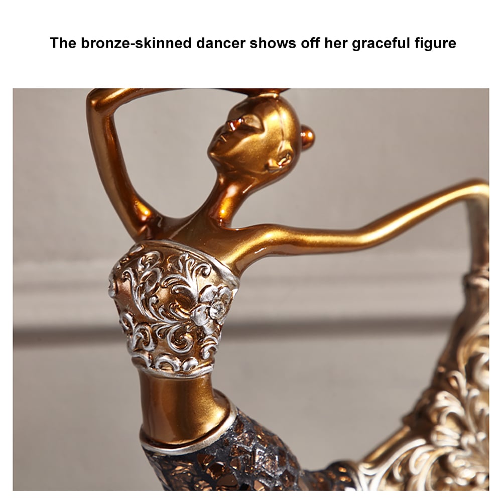 HMR - 3PCS Vintage Gold Figure Statue Sculpture Set Romantic Shell Dancer Desktop Decor