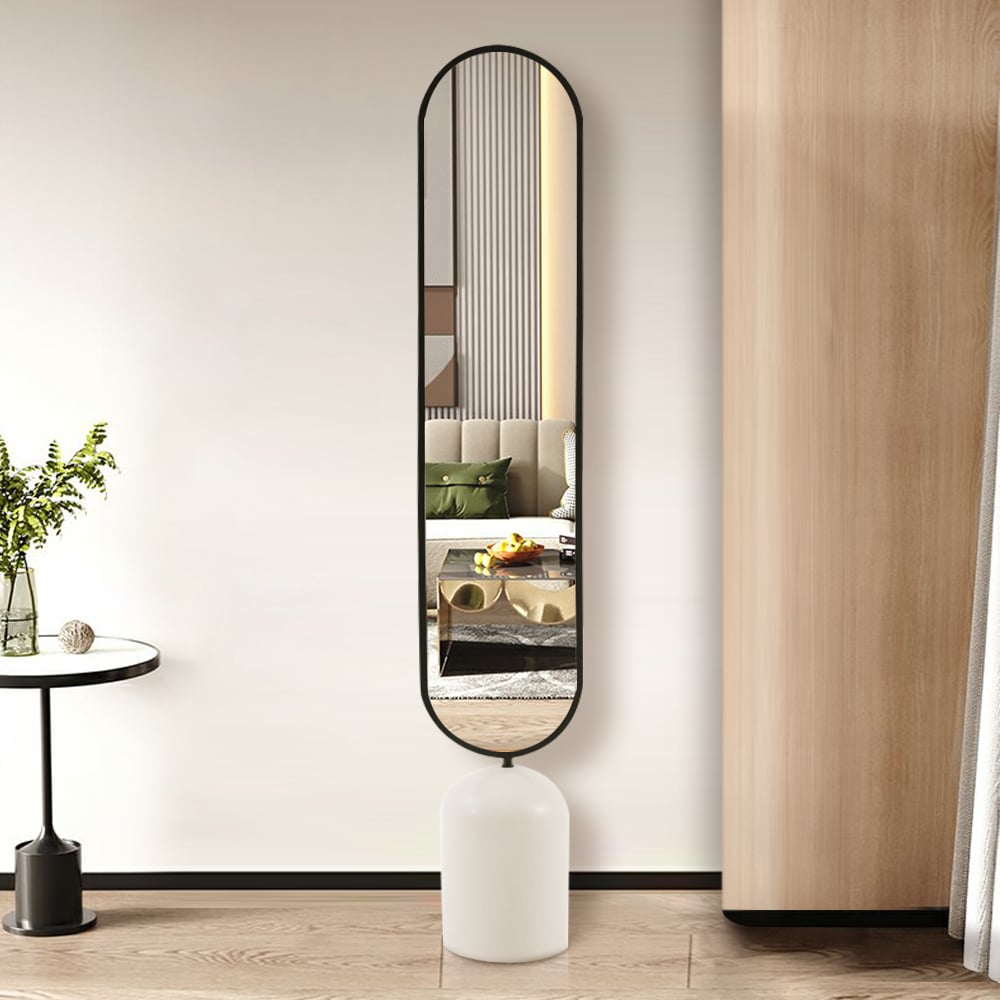 HMR - 59" Oversized Oval Metal Full Length Standing Floor Mirror Black & White for Living Room