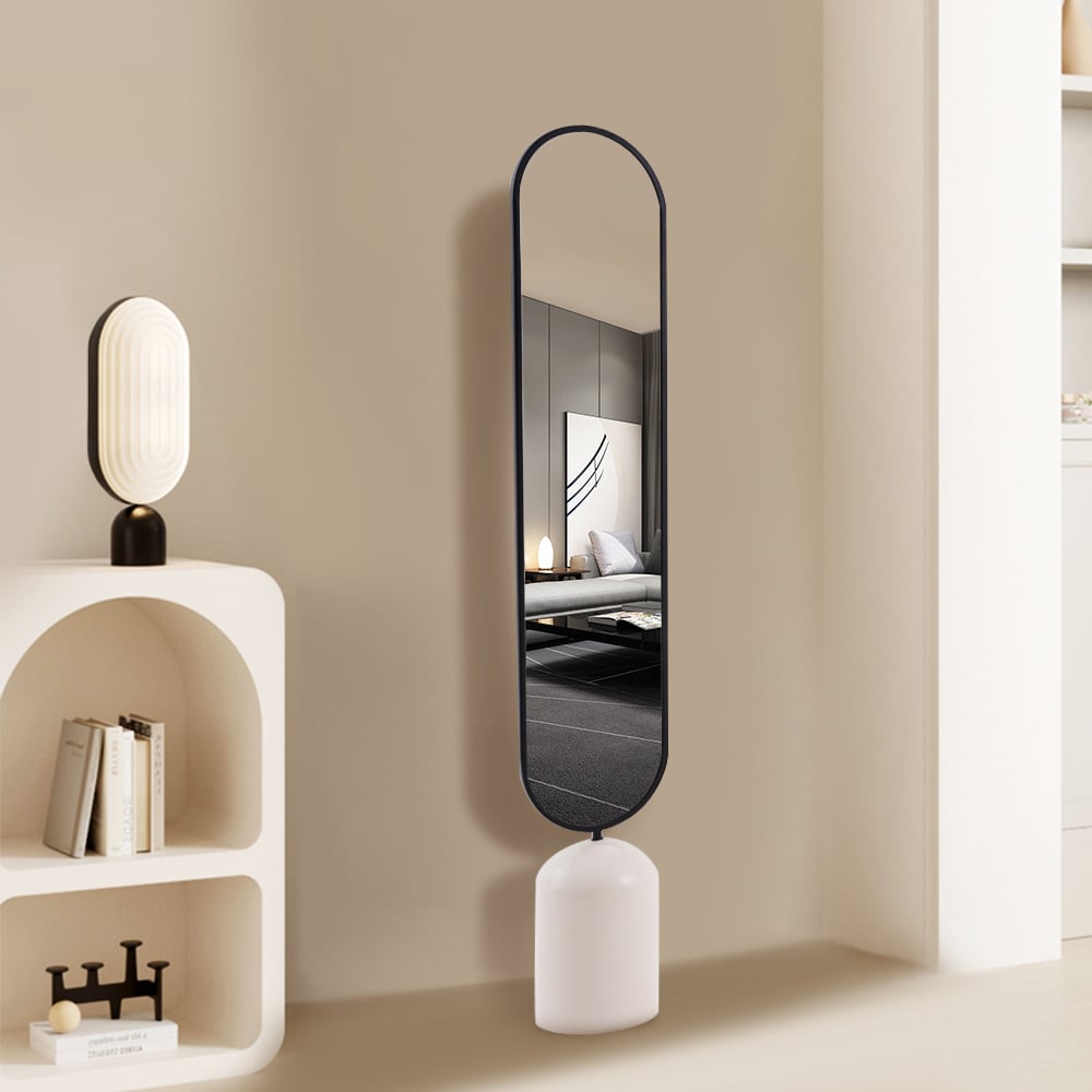 HMR - 59" Oversized Oval Metal Full Length Standing Floor Mirror Black & White for Living Room