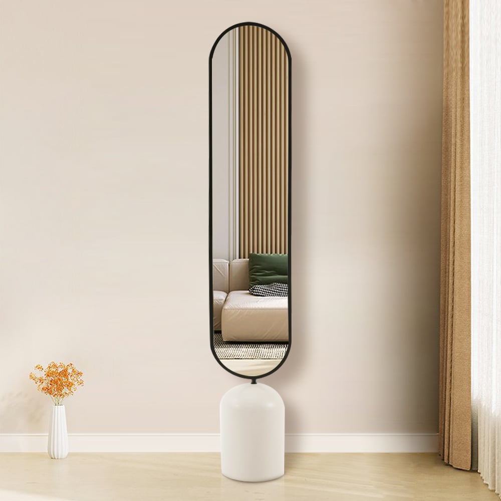 HMR - 59" Oversized Oval Metal Full Length Standing Floor Mirror Black & White for Living Room