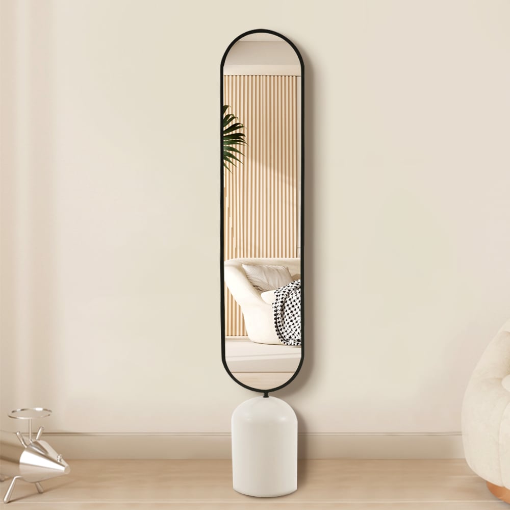 HMR - 59" Oversized Oval Metal Full Length Standing Floor Mirror Black & White for Living Room