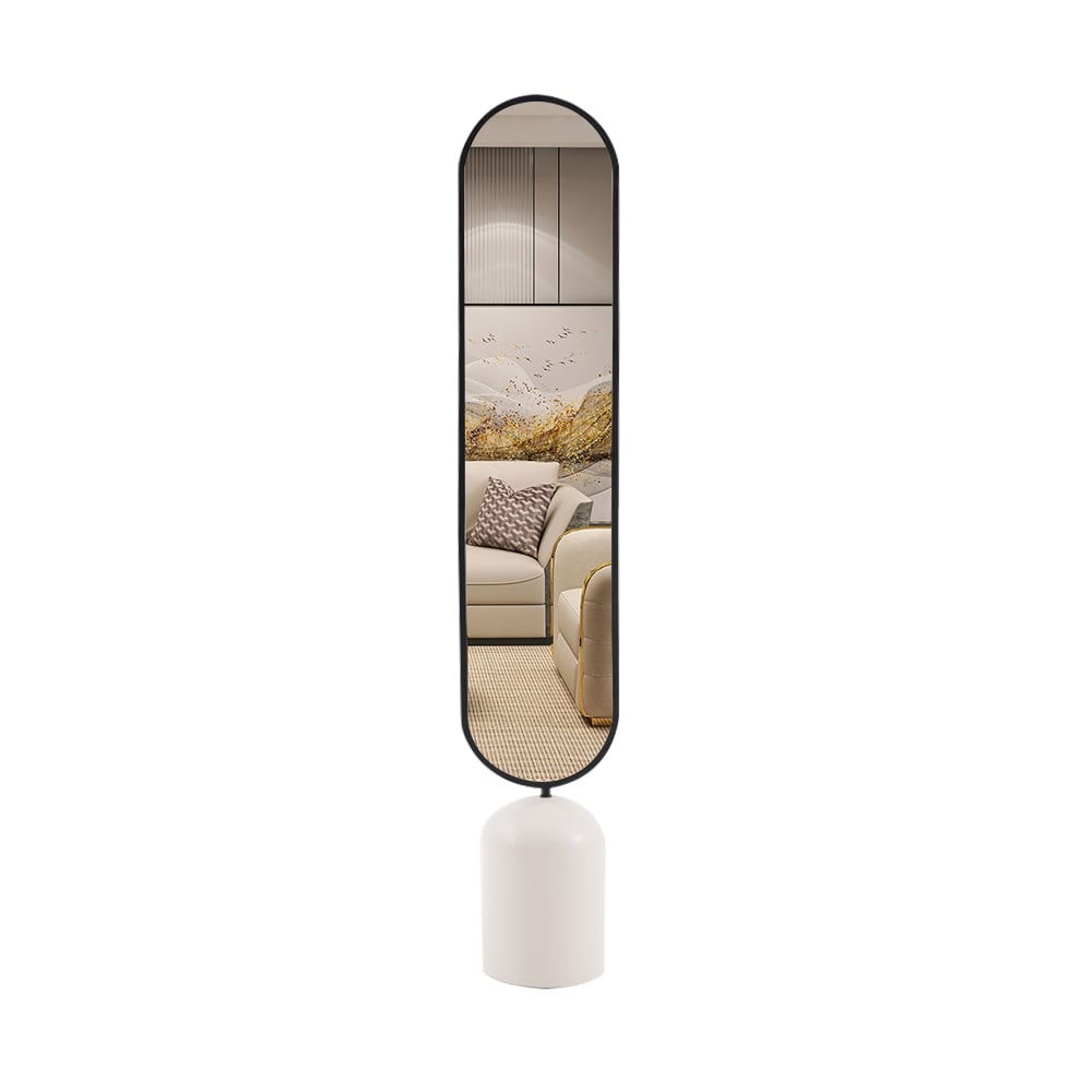HMR - 59" Oversized Oval Metal Full Length Standing Floor Mirror Black & White for Living Room