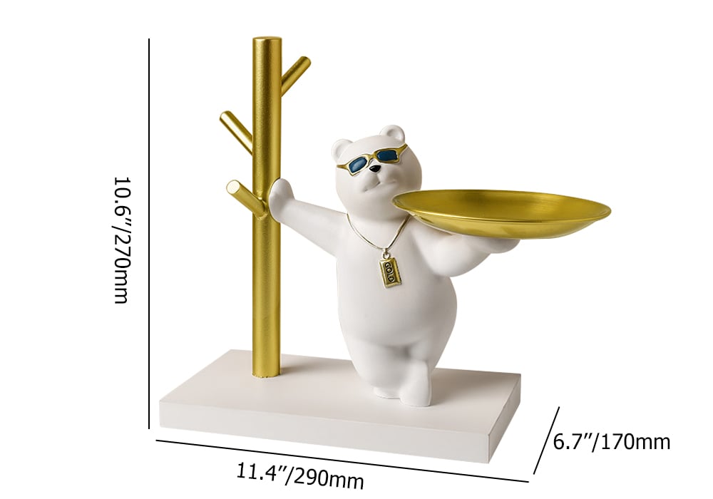 HMR - Modern White & Gold Resin Bear Decorative Storage Tray Holder Home Desk Animal Ornament