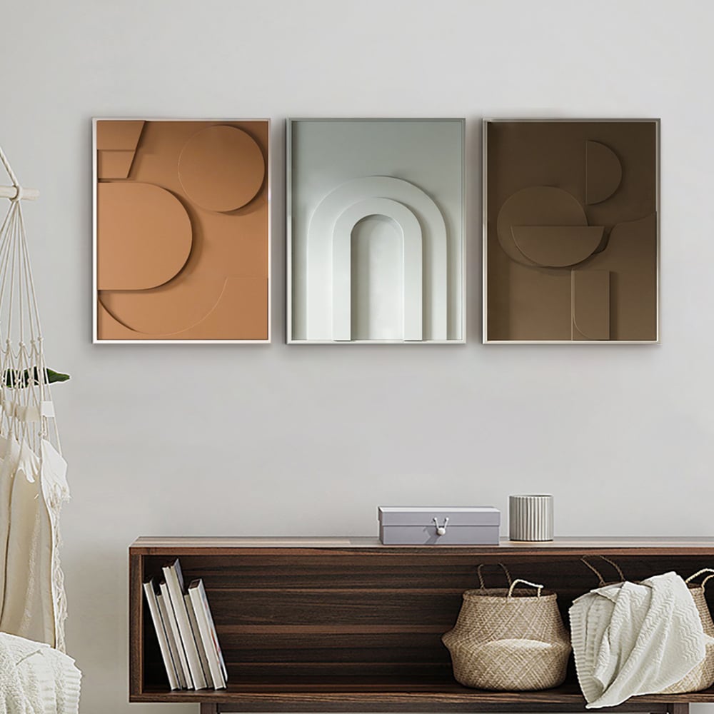 HMR - 3 Pieces Geometric Abstract Wall Art Decor Set Modern Canvas Print Living Room